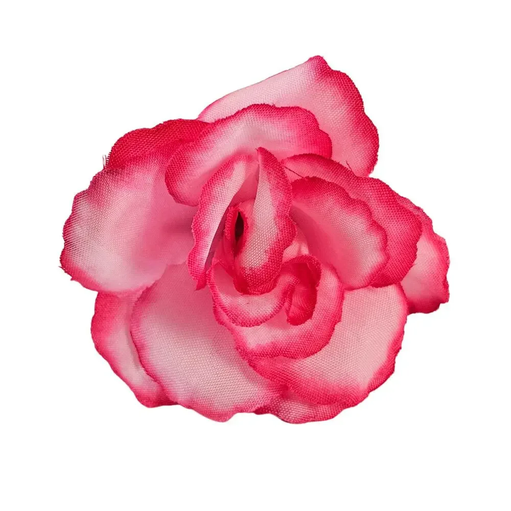 37 Light Pink Hot Pink Edge Silk Roses 2.5in Artificial Flowers w/ Stems